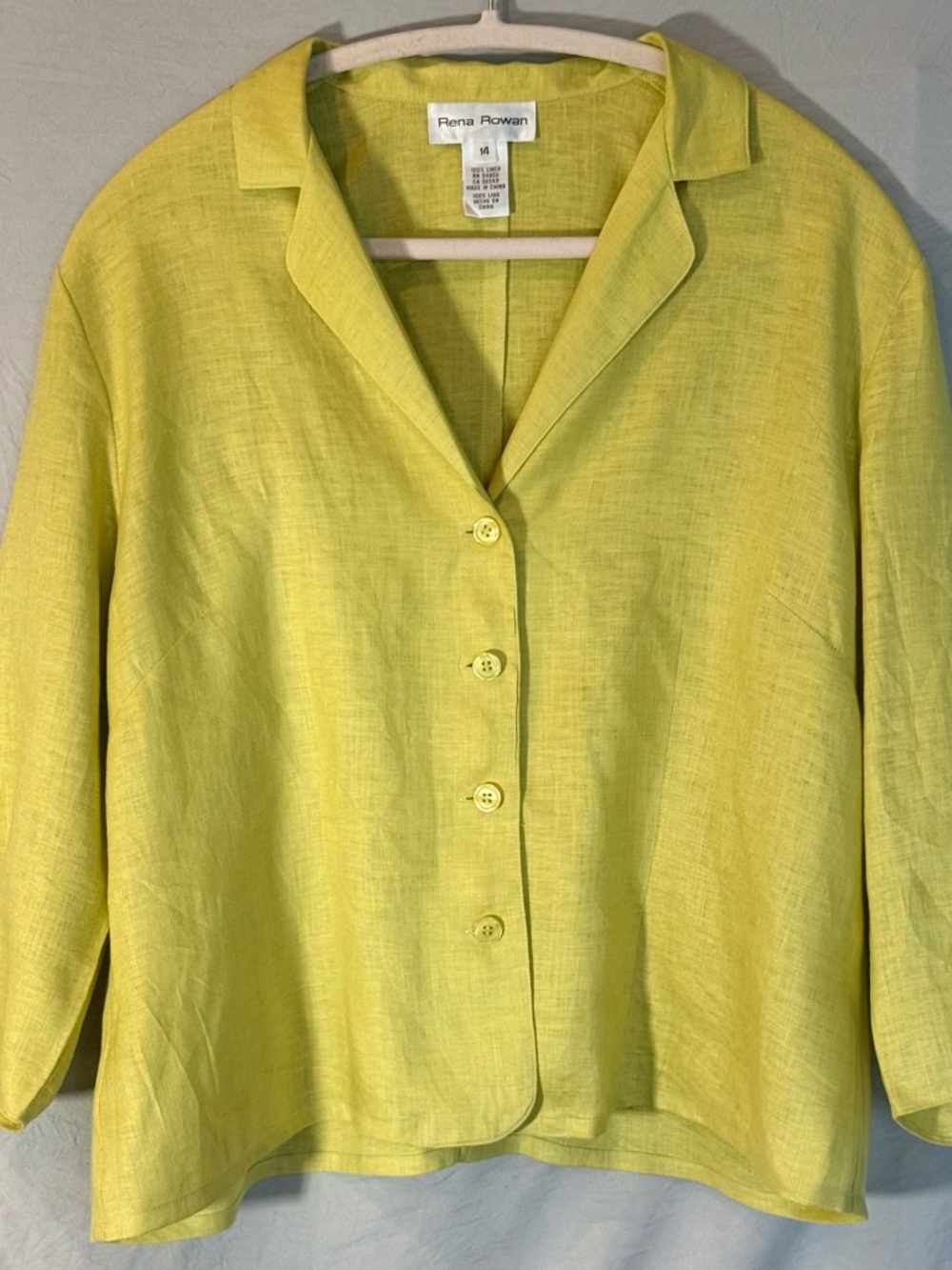Rena Rowan Bright Lemon Lime Yellow Linen Button-Front Shirt Jacket